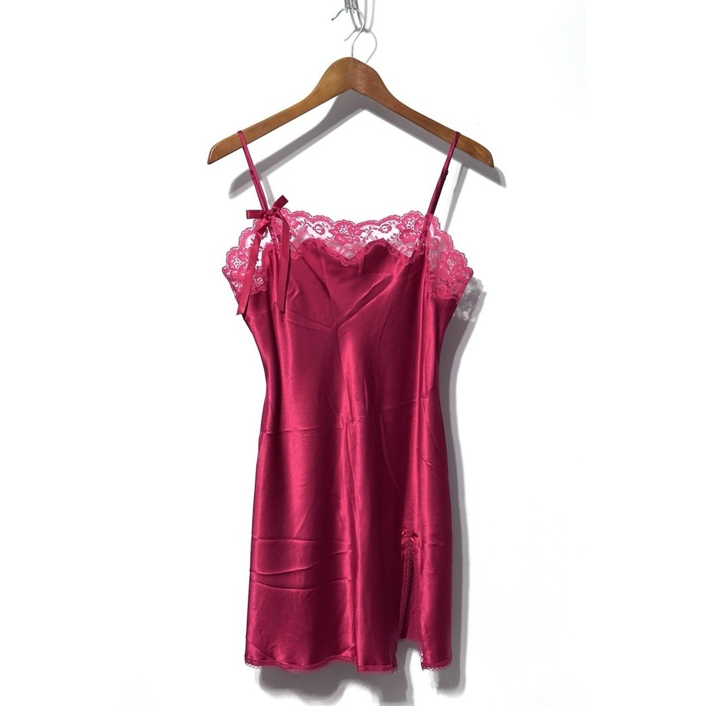 Vtg Y2K Victoria's Secret Satin Slip Dress Medium Red Chemise Lingerie Nightie